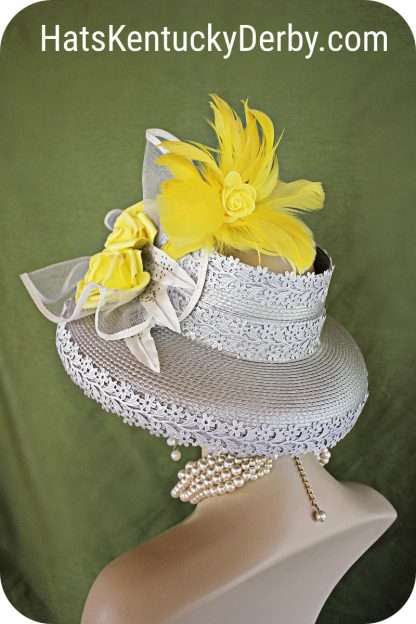 Silver Grey Yellow White Crownless Kentucky Derby Hat