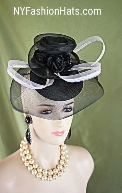 Black Metallic Silver White Disk Saucer Fascinator