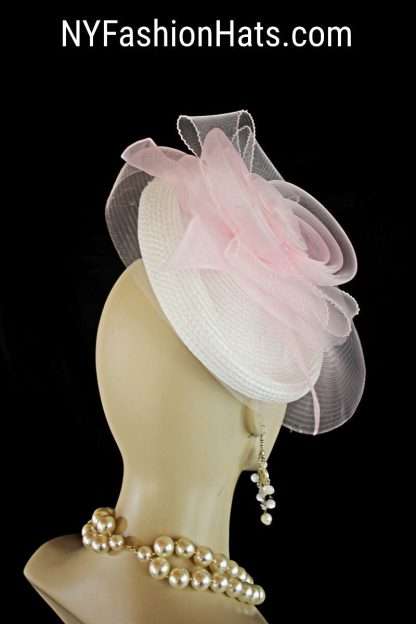 White Pink Disk Saucer Fascinator