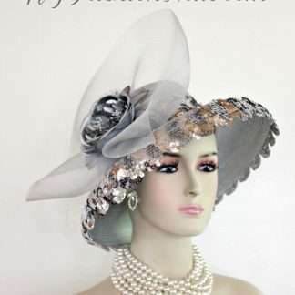 Wedding Bridal Hat Metallic Silver Gray