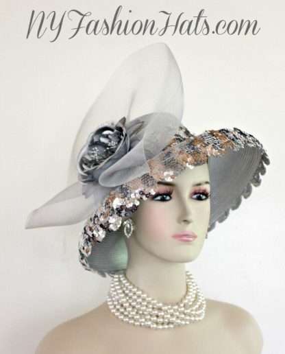 Wedding Bridal Hat Metallic Silver Gray