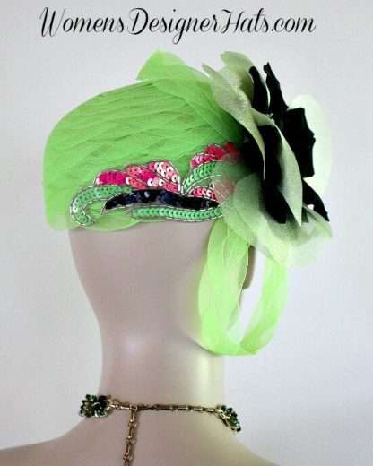 Lime Green Black Hot Pink 1920's Flapper Hat