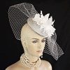 Silver Gray White Birdcage Veil Brides Hat