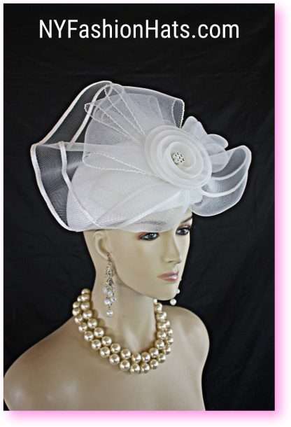 White Big Bow Formal Wedding Bridal Pillbox Hat