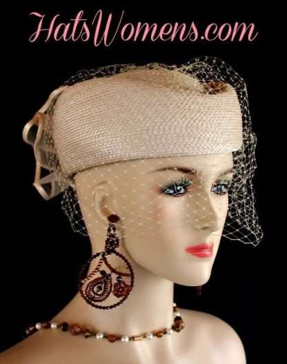 Mother Of The Bride Champagne Beige Pillbox Hat For Weddings Formals Church