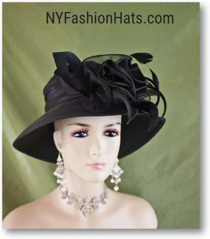 Women's Black Couture Designer Hat With A Large Satin Bow