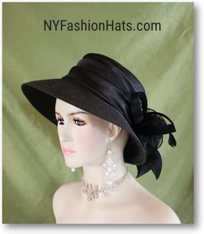 Women's Black Couture Designer Hat With A Large Satin Bow