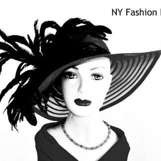 Women's Black Couture Wide Brim Sheer Dramatic Hat With Feathers