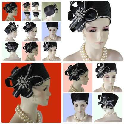 Women's Black Satin Bridal Wedding Pillbox Hat