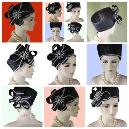 Women's Black Satin Bridal Wedding Pillbox Hat