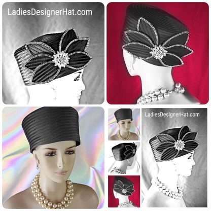 Women's Black Satin Wedding Pillbox Hat