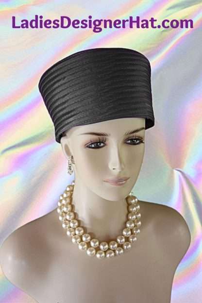 Women's Black Satin Wedding Pillbox Hat