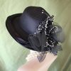 Women's Black White Formal Satin Dress Hat