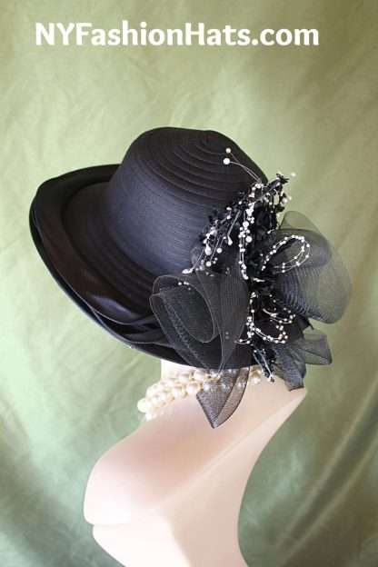 Women's Black White Formal Satin Dress Hat