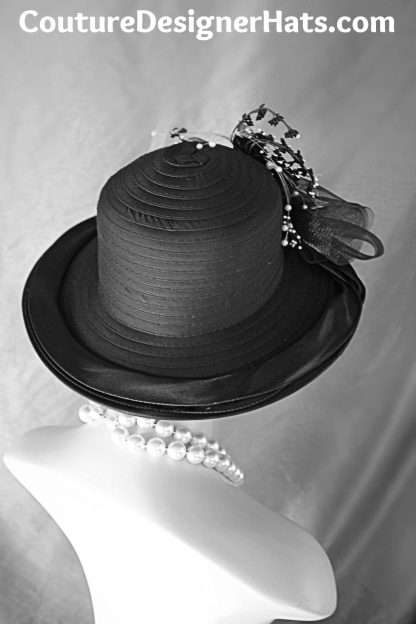 Women's Black White Formal Satin Dress Hat