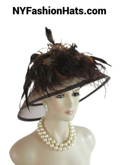 Women's Brown Formal Big Brim Dress Hat