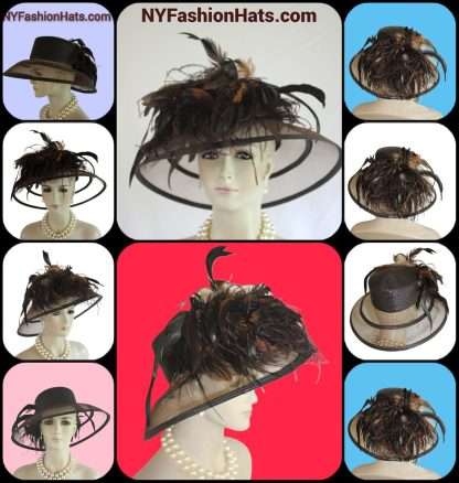 Women's Brown Formal Big Brim Dress Hat