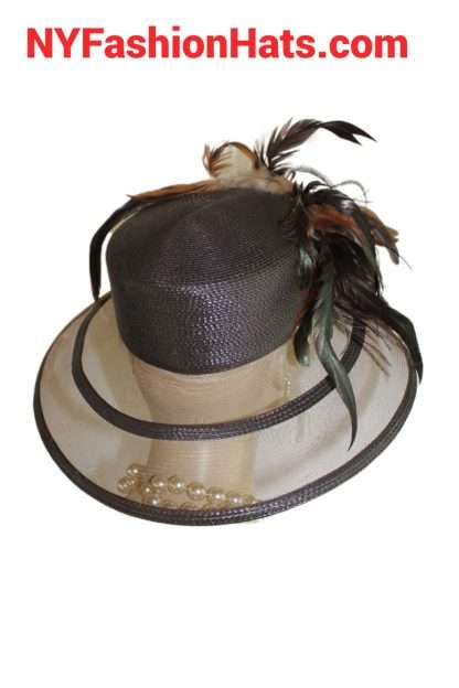 Women's Brown Formal Big Brim Dress Hat