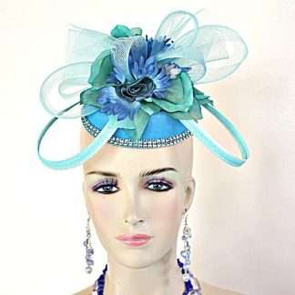 Women's Couture Blue Green Pillbox Cocktail Hat