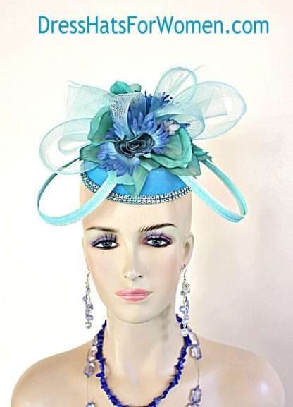 Women's Couture Blue Green Pillbox Cocktail Hat