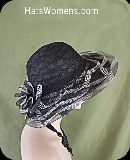 Women's Couture Designer Black And White Wide Brim Hat