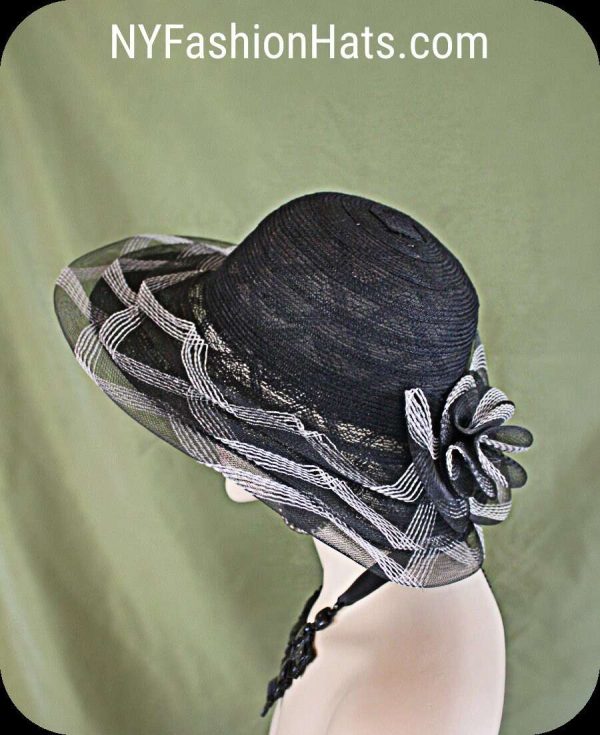 Women's Couture Designer Black And White Wide Brim Hat