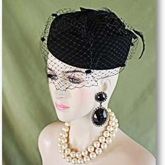 Women's Couture Designer Black Wool Satin Pillbox Hat