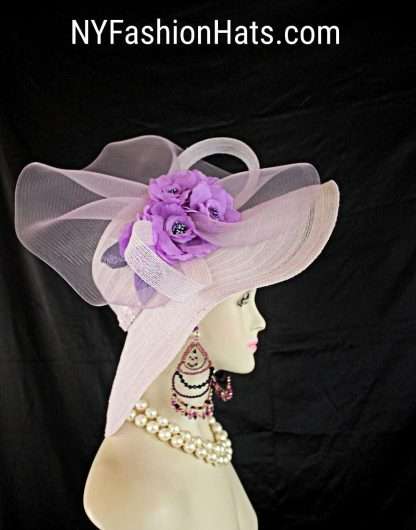 Dusty Purple Big Brim Wedding Bridal Hat