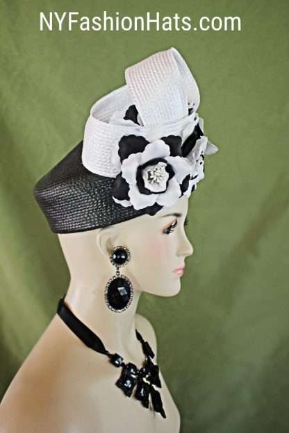 Black White Sculptured Pillbox Wedding Hat