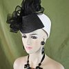 Avant Garde Hats, Hats For Wedding Guests, Haute Couture Designer Hats, Satin Church Hats, Dress Hats, Formal Hats, Bridal Headpieces, Hats For Horse Races , Black White Sculptured Pillbox Wedding Hat