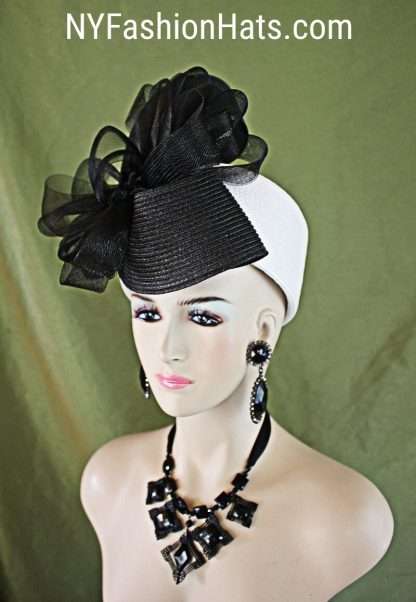 Avant Garde Hats, Hats For Wedding Guests, Haute Couture Designer Hats, Satin Church Hats, Dress Hats, Formal Hats, Bridal Headpieces, Hats For Horse Races , Black White Sculptured Pillbox Wedding Hat