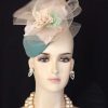 Women's Couture Designer Jade Green Beige Winter Felt Cocktail Hat Wedding Fascinator