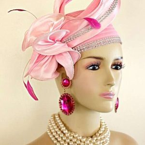 Women's Couture Designer Pink Rhinestone Pillbox Hat