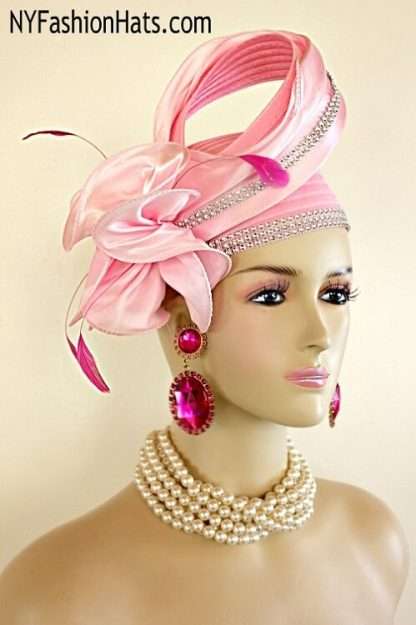 Women's Couture Designer Pink Rhinestone Pillbox Hat