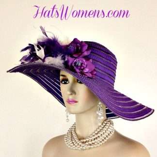 Women's Couture Designer Purple And White Wide Big Brim Hat