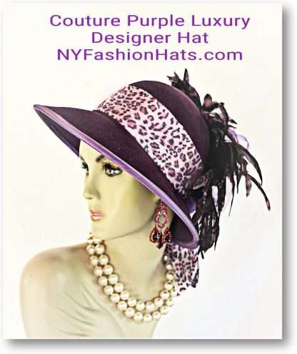 Women's Couture Purple Wool Satin Winter Designer Hat