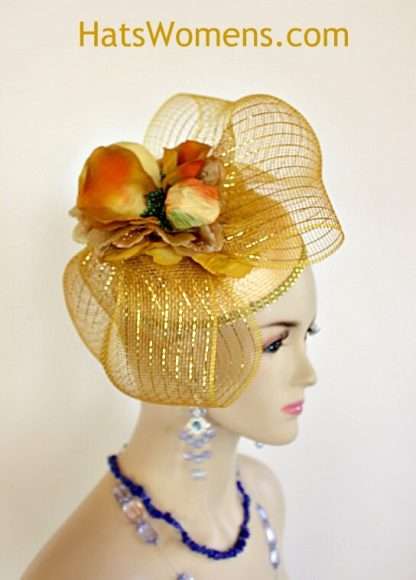 Women's Couture Vintage Style Antique Metallic Gold Cocktail Wedding Bridal Hat Headpiece