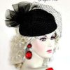 Black Pillbox Winter Wool Couture Designer Ladies Hat Birdcage Veil