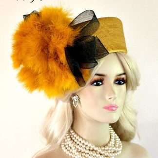 Women's Haute Couture Gold And Black Pillbox Hat