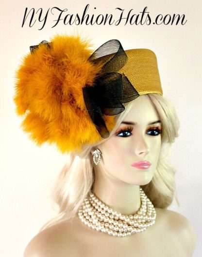 Women's Haute Couture Gold And Black Pillbox Hat