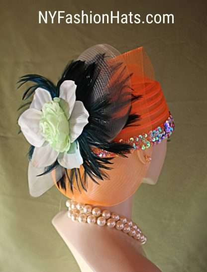 Women's Haute Couture Orange Luxury Designer Hat