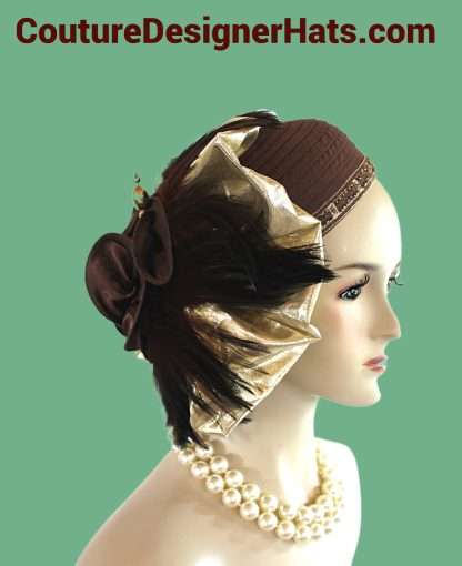 Women's Haute Couture Pillbox Brown Satin Hat