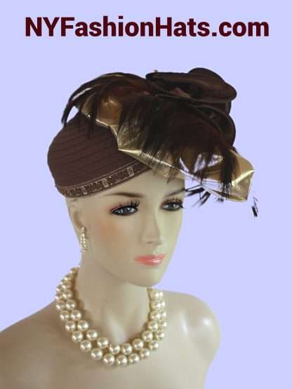 Women's Haute Couture Pillbox Brown Satin Hat