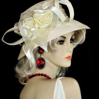 Women's Ivory Soft Beige Satin Bow Couture Designer Hat