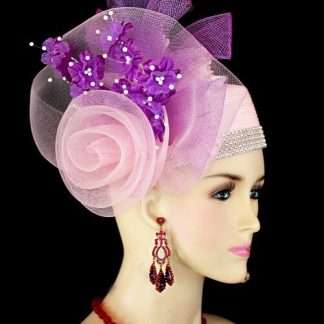 Women's Pink Purple White Pillbox Rhinestone Hat