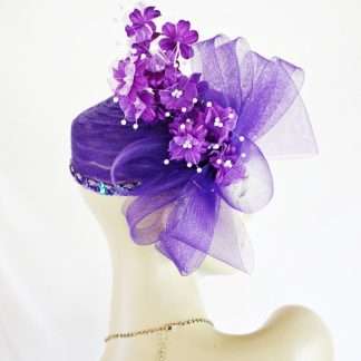 Women's Pink Purple White Pillbox Rhinestone Hat