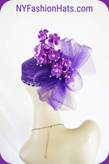 Women's Pink Purple White Pillbox Rhinestone Hat