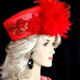 Women's Red Formal Pillbox Wedding Bridal Hat