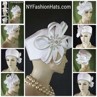 Women's White Satin Bridal Wedding Pillbox Hat