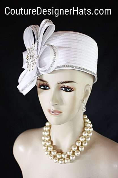 Women's White Satin Bridal Wedding Pillbox Hat